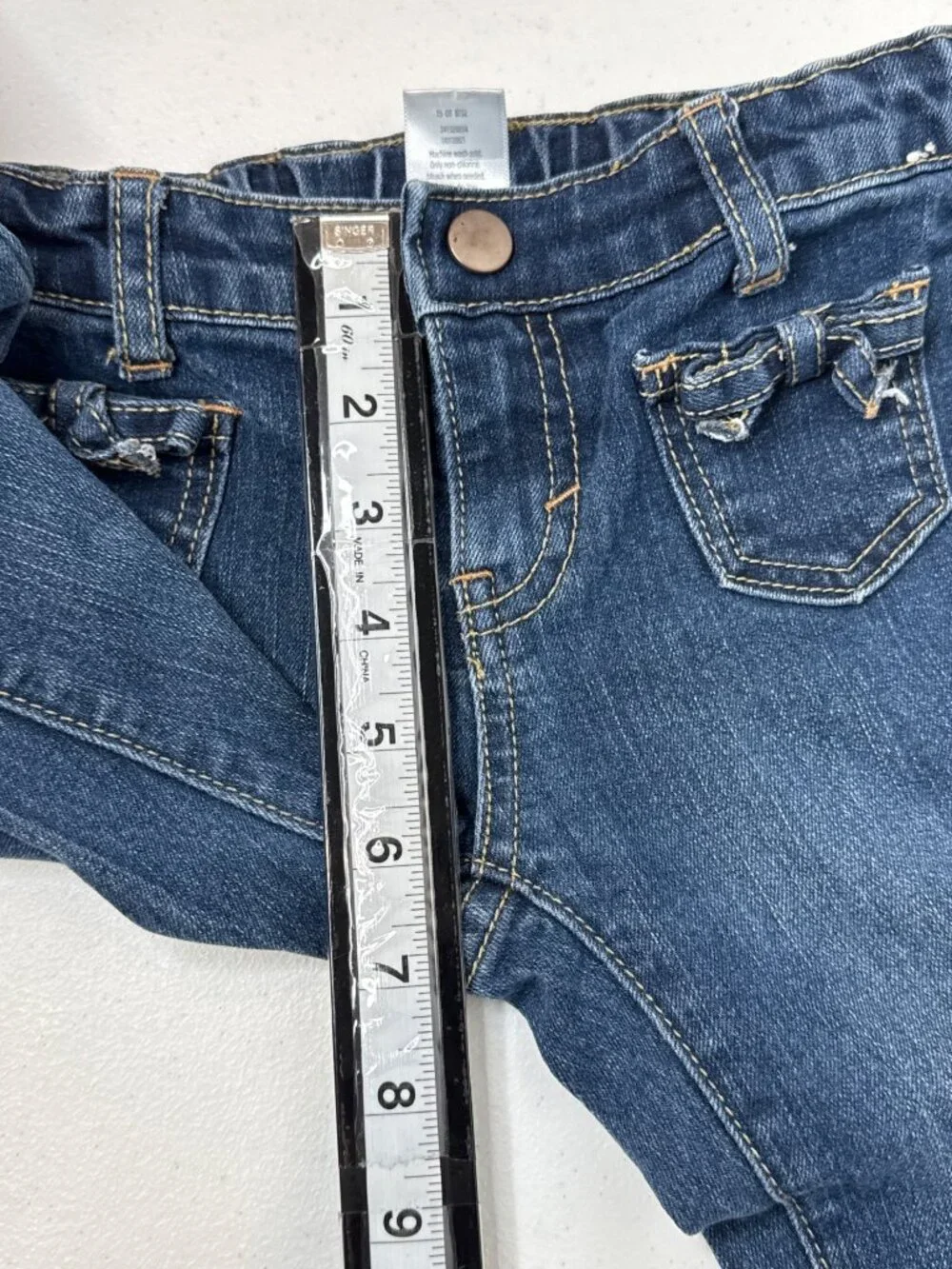 Gymboree Girls Jeans Size 5 Bootcut Dark Wash Bow Pocket Denim Pants
